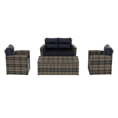 Maden 4-Piece Outdoor Patio Set with Storage and Cushions, Navy Blue, large