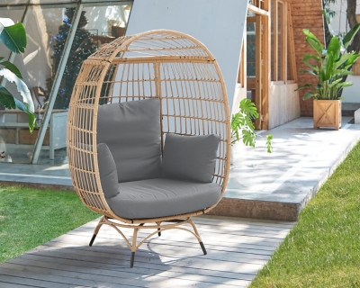 Spezia Outdoor Freestanding Egg Chair with Cushion, Tan/Gray