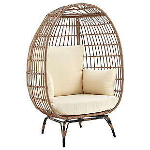 Spezia Outdoor Freestanding Egg Chair with Cushion, Tan/Cream, large