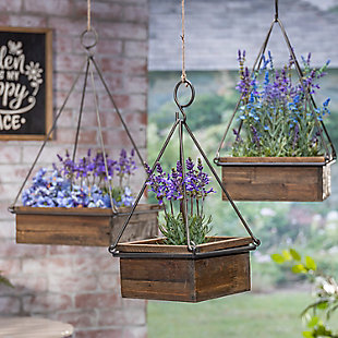 GIL S/3 Wood and Metal Hanging Planters, , rollover