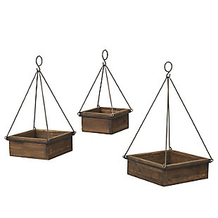 GIL S/3 Wood and Metal Hanging Planters, , large