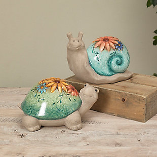GIL S/2 9.6-in L Terracotta Snail and Turtle Figurines, , rollover