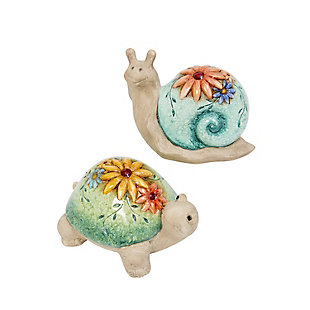 GIL S/2 9.6-in L Terracotta Snail and Turtle Figurines, , large