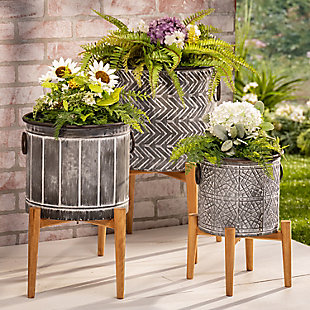 GIL S/3 Assorted Metal Planters with Stands, , rollover