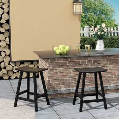 Otto 24" All-Weather Resistant Outdoor Patio Bar Stool (Set of 2), Black, large