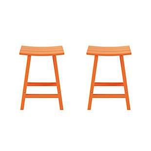 These all-weather resistant bar stools have a saddle curved seat for added comfort. Our specially formulated traditional bar stool is constructed and made to be fade-resistant, which won't splinter, crack, chip, peel, or rot. It's space-saving design fits neatly beneath counters and tabletops with traditional refinement sure to be enjoyed for years to come.Includes: (2) Traditional Bar Stools | Made of durable and sturdy HDPE | Comfortable contoured seat | All weather materials built to withstand a range of climates | Easy to clean and requires minimal maintenance! | Assembly required