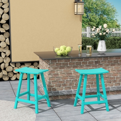 P600008542 Otto Outdoor Bar Stool (Set of 2), Turquoise sku P600008542