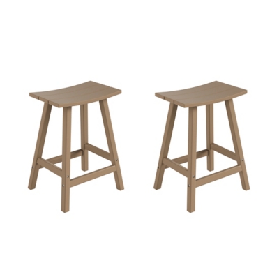 Otto 24" All-Weather Resistant Outdoor Patio Bar Stool (Set of 2), Weathered Wood, large