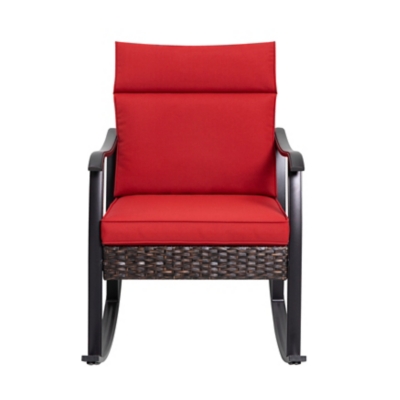 Nuu Garden Outdoor Rattan Rocking Chair with Soft Cushion, Red