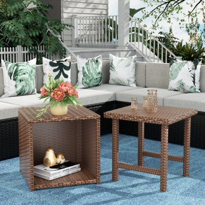 Holden Holden Outdoor Wicker Rattan End Table (Set of 2), Brown, large