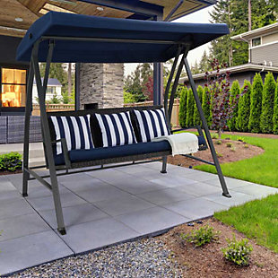 CorLiving 3-Seat Patio Swing with Canopy, Navy Blue, rollover