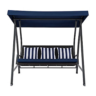 CorLiving 3-Seat Patio Swing with Canopy, Navy Blue, large