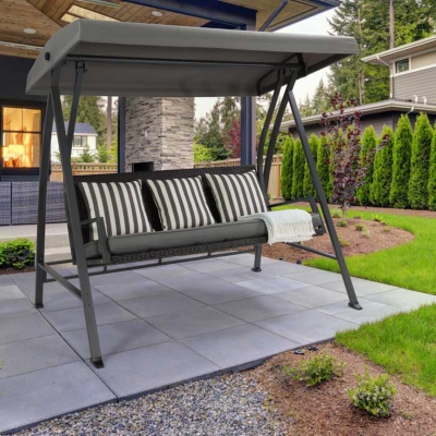 CorLiving 3-Seat Patio Swing with Canopy, Gray