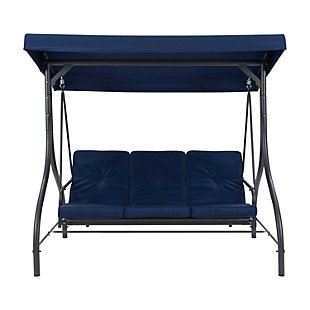 CorLiving Convertible Patio Swing with Canopy, Navy Blue, large