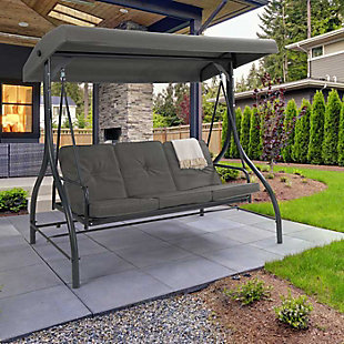 CorLiving Convertible Patio Swing with Canopy, Gray, rollover