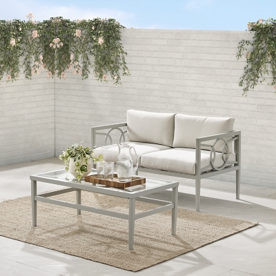 Ashford Outdoor Loveseat and Coffee Table, Creme