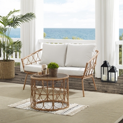 P600009202 Juniper Outdoor Loveseat with Coffee Table, Creme sku P600009202