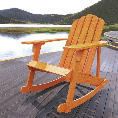 JONATHAN Y Kiawah Outdoor Acacia Adirondack Rocking Chair, Light Brown, rollover