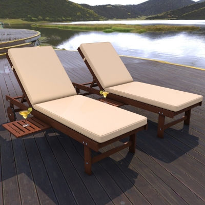 JONATHAN Y Seabrook Outdoor Acacia Lounger with Cushion, Dark Brown, large