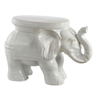JONATHAN Y Elephant Outdoor Garden Stool, Antique White, grid