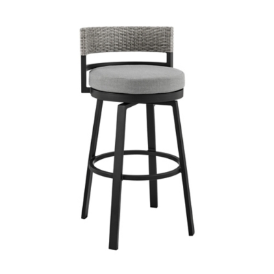 Encinitas Outdoor Counter Height Bar Stool, Black, large