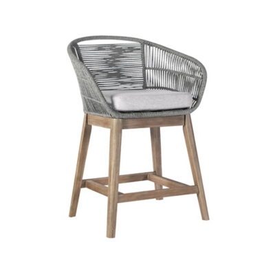 Tutti Frutti Outdoor Counter Height Bar Stool, Aged Teak, grid