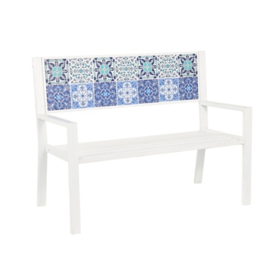 Bayberry Lane Mosaic Outdoor Bench, White, large