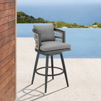 Zella Outdoor Patio Swivel Bar Stool, Earl Gray, rollover