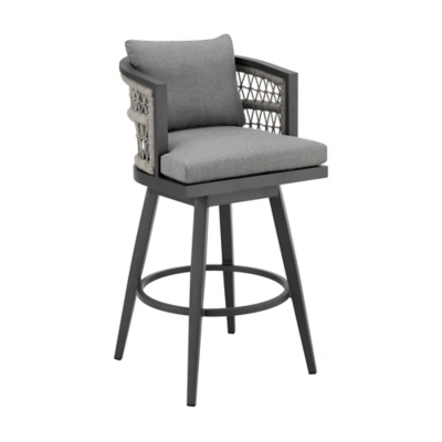 Zella Outdoor Patio Swivel Bar Stool, Earl Gray, large