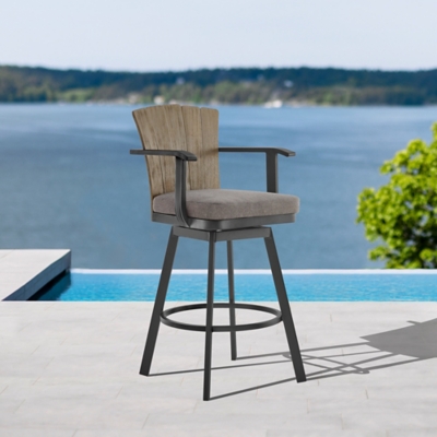 Hazel Outdoor Patio Swivel Bar Stool, Charcoal