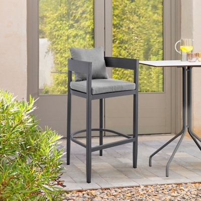 Menorca Outdoor Patio Bar Stool, Dark Gray, rollover
