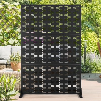 TranquilBreeze Bricks Pattern Outdoor Privacy Screen Garden Fence, Black