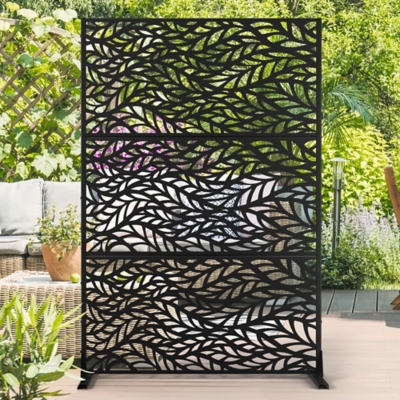 TranquilBreeze Flowing Leaves Outdoor Privacy Screen Garden Fence, Black