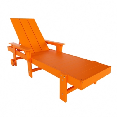 Shoreside Reclining Chaise Lounge with Arms and Wheels, Orange, large
