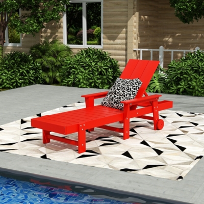 Shoreside Reclining Chaise Lounge with Arms and Wheels, Red