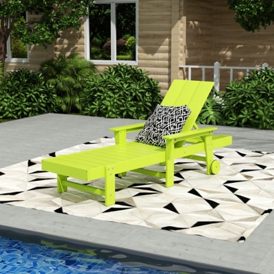 Shoreside Reclining Chaise Lounge with Arms and Wheels, Lime