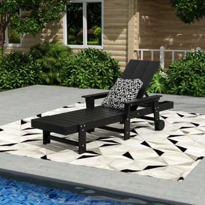 Shoreside Reclining Chaise Lounge with Arms and Wheels, Black, rollover