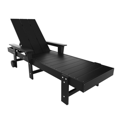 Shoreside Reclining Chaise Lounge with Arms and Wheels, Black, large