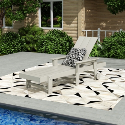 Shoreside Reclining Chaise Lounge with Arms and Wheels, Sand