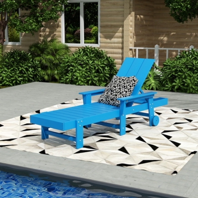 Shoreside Reclining Chaise Lounge with Arms and Wheels, Pacific Blue