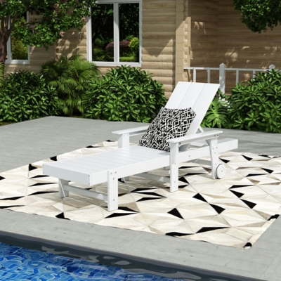 Shoreside Reclining Chaise Lounge with Arms and Wheels, White