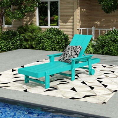 Shoreside Reclining Chaise Lounge with Arms and Wheels, Turquoise