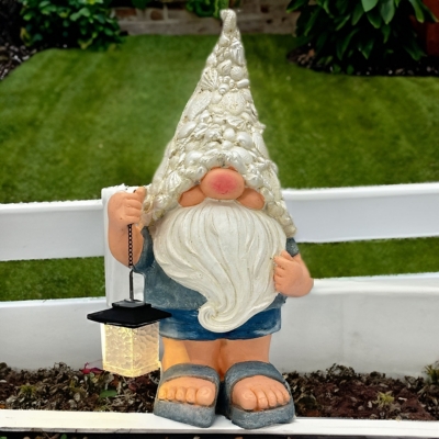 Galt International LED Solar Gnome Garden Statue, White