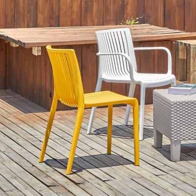 Milos Outdoor Stackable Dining Chair (Set of 2), White