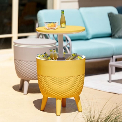 P600010946 Cancun 2-in-1 Outdoor Cooler Side Table, Gold sku P600010946