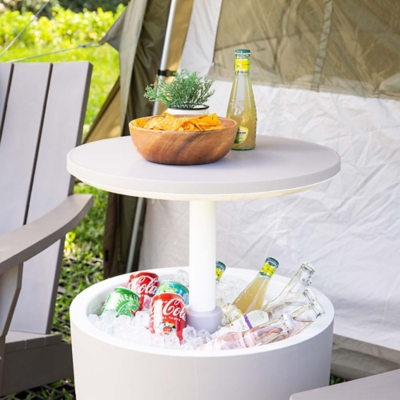 P600010949 Cancun 2-in-1 Outdoor Cooler Side Table, White sku P600010949