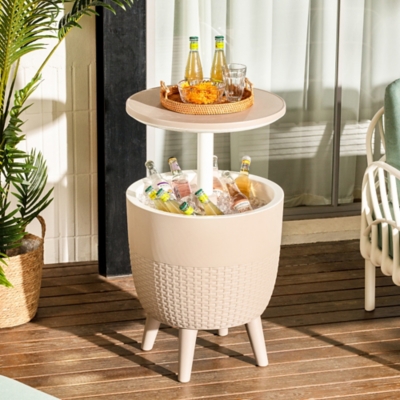 Cancun 2-in-1 Outdoor Cooler Side Table, Taupe