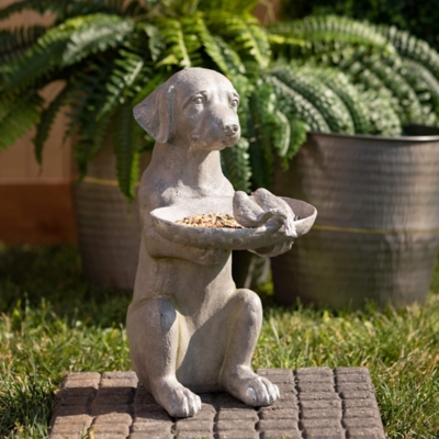 Sullivans Outdoor Garden Sitting Dog Bird Feeder, Gray