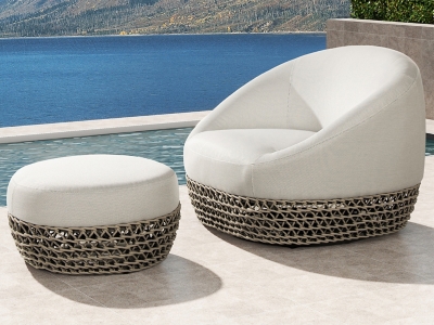 P600011478 Willow Round Upholstered Patio Ottoman, Wheat Beig sku P600011478