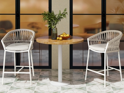Maiden Weaving Barrel Patio Counter Stool Set of 2, Wheat Beige, rollover